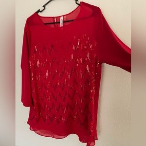 NY Collection size large red sequence holiday blouse.
